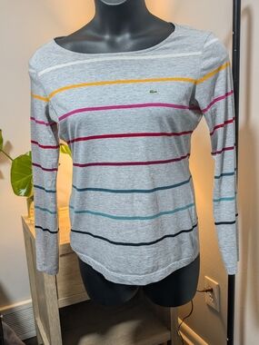 Lacoste Women's Grey Striped Long-Sleeve Top